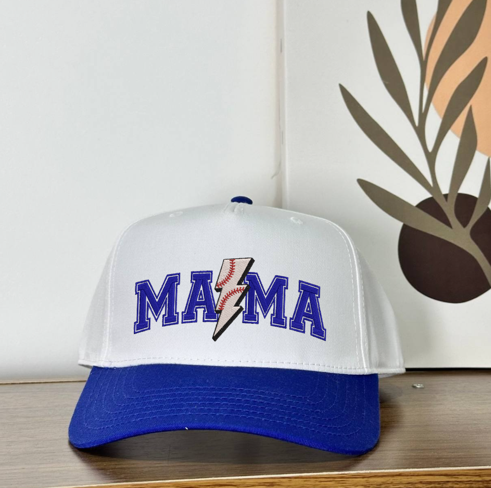 Embroidered Baseball Mama Lightning Bolt Retro Two-Tone Hat