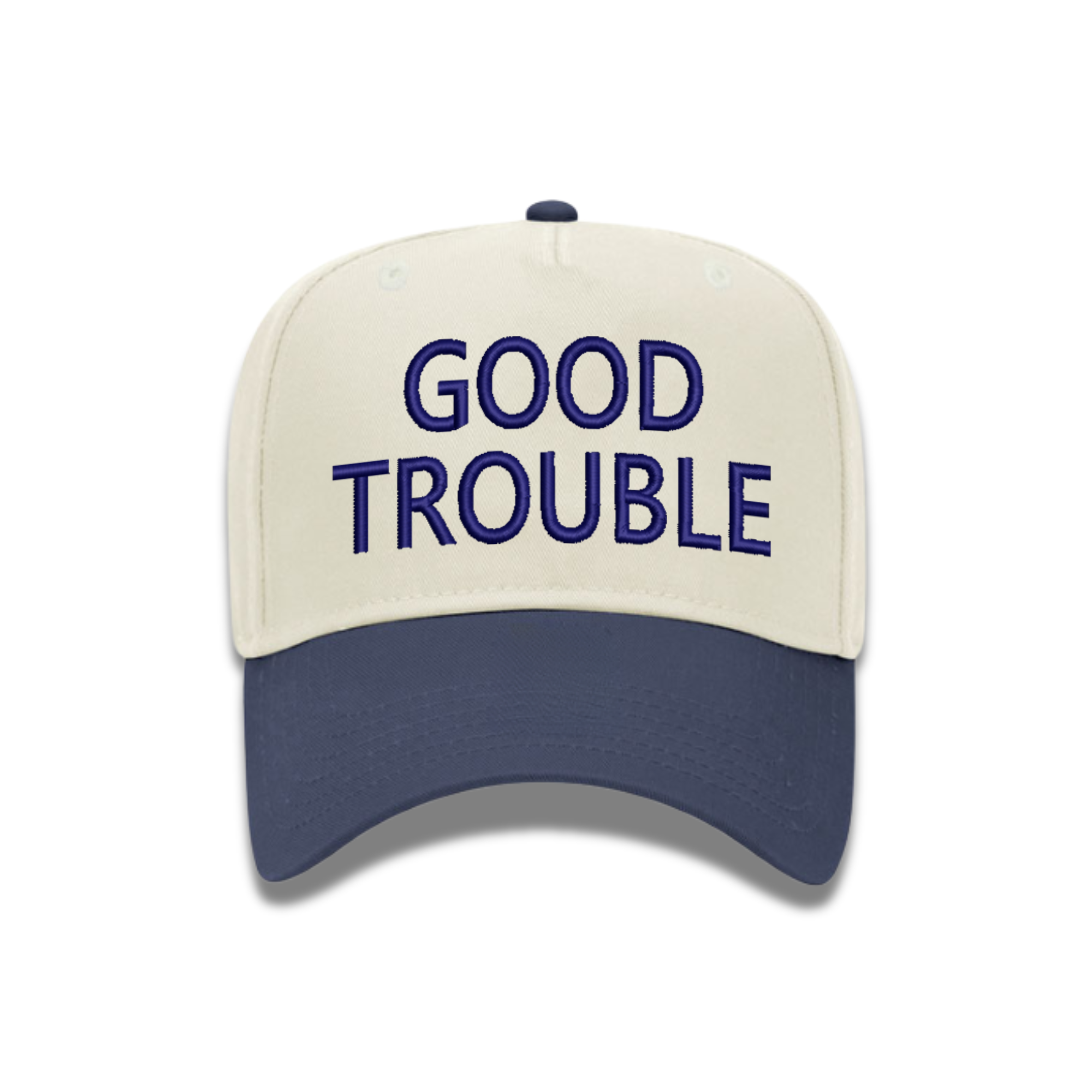 Embroidered GOOD TROUBLE Baseball Hat, Two-Tone Cap