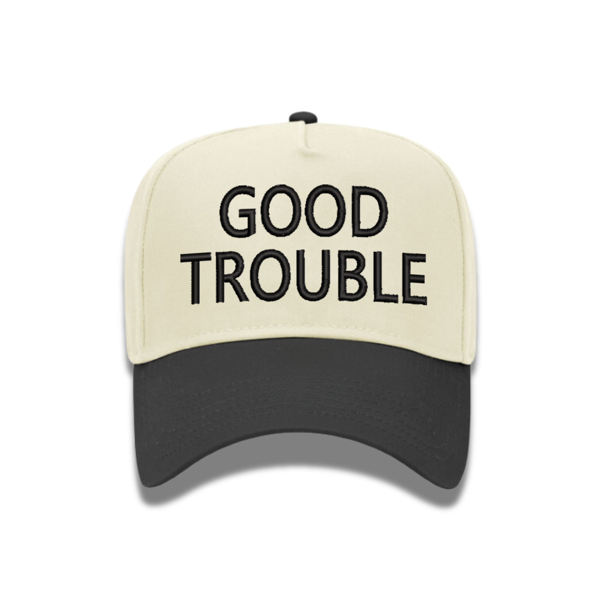 Embroidered GOOD TROUBLE Baseball Hat, Two-Tone Cap