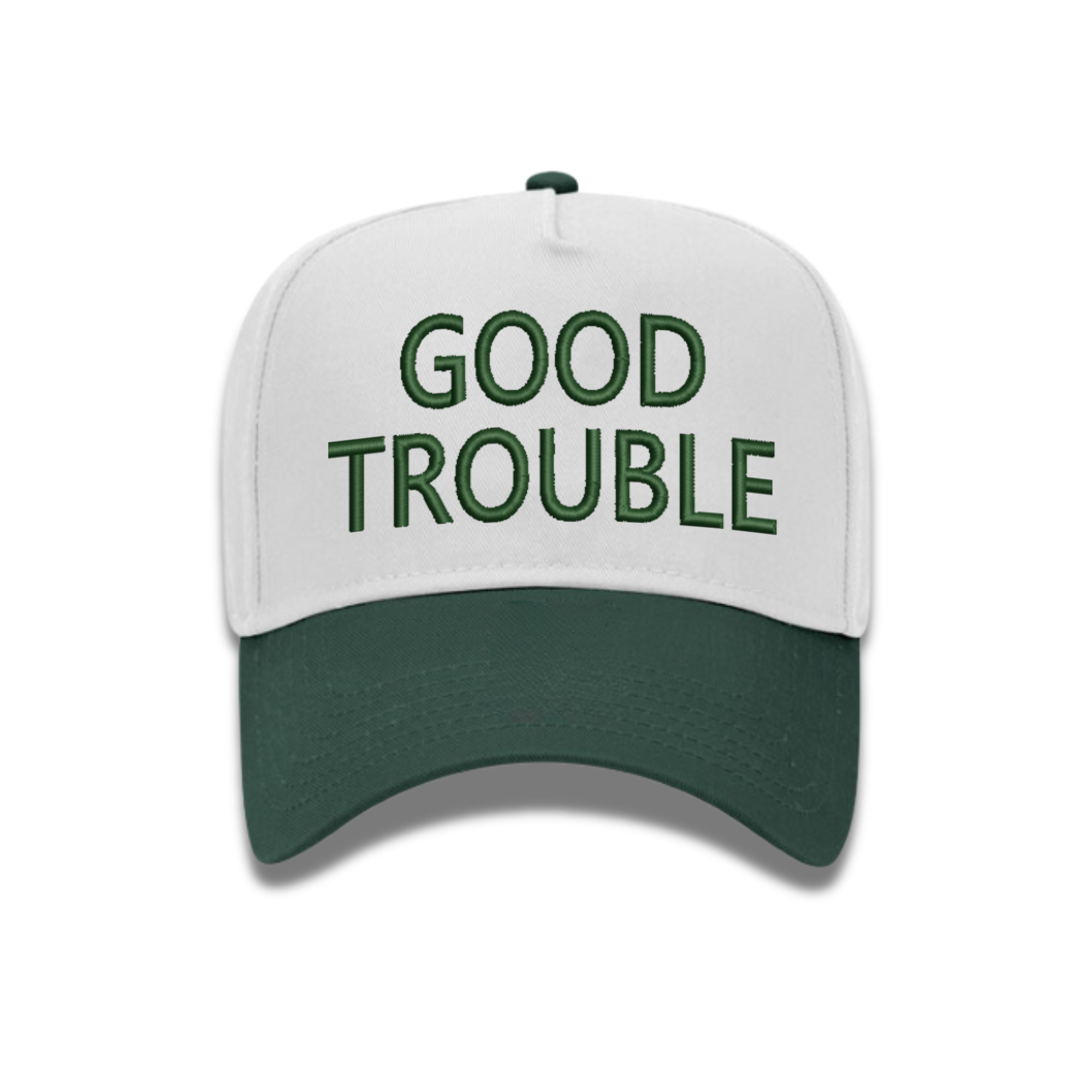 Embroidered GOOD TROUBLE Baseball Hat, Two-Tone Cap