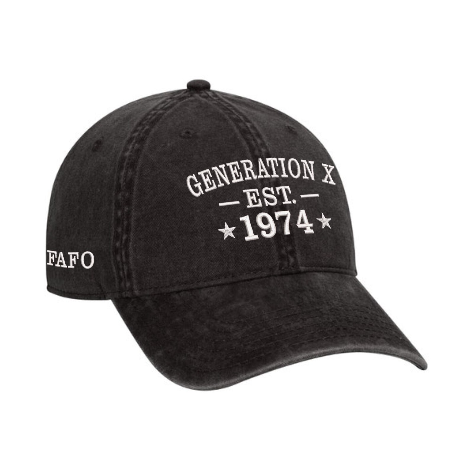 Embroidered Custom Birth Year Generation X Retro Washed Hat, FAFO Cap