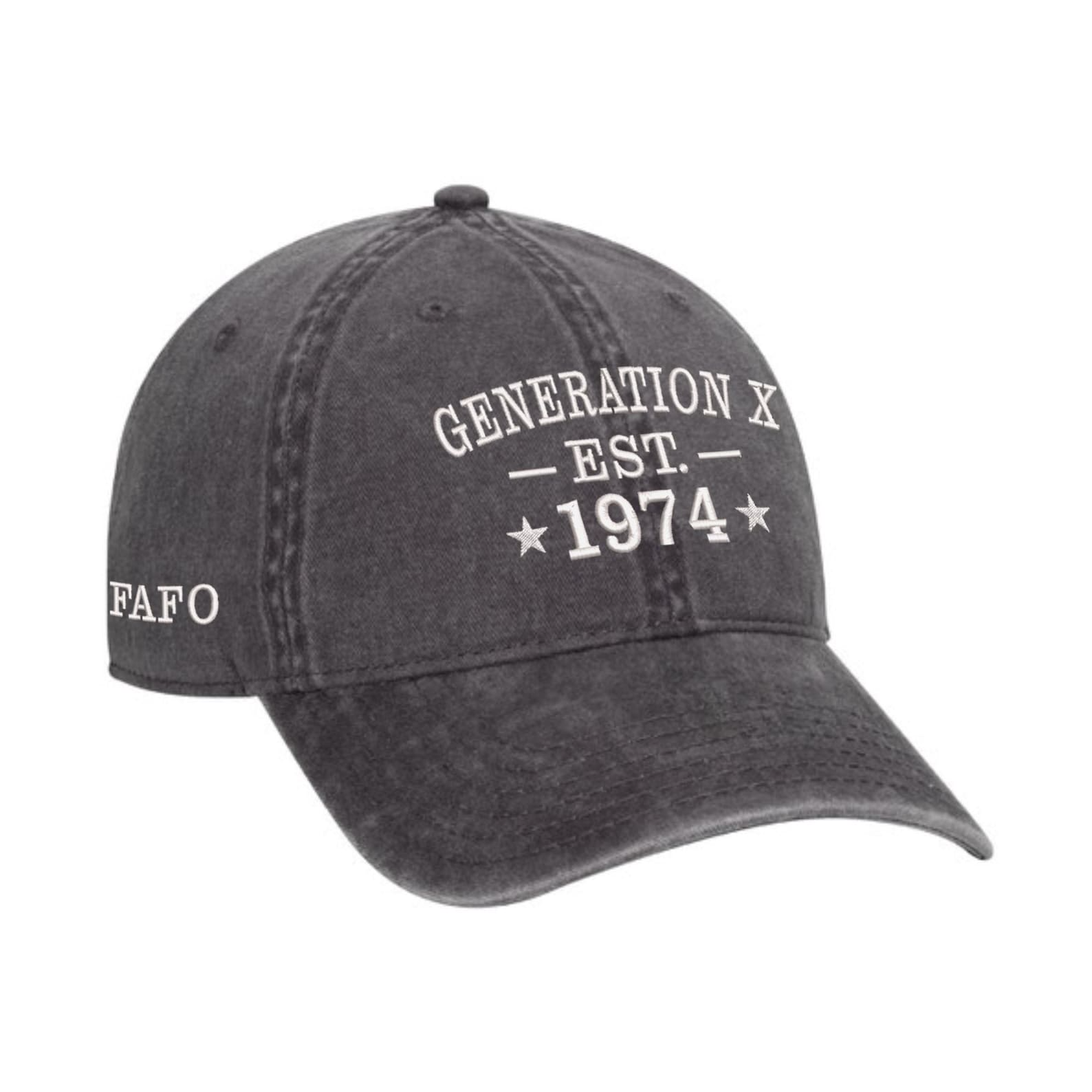 Embroidered Custom Birth Year Generation X Retro Washed Hat, FAFO Cap