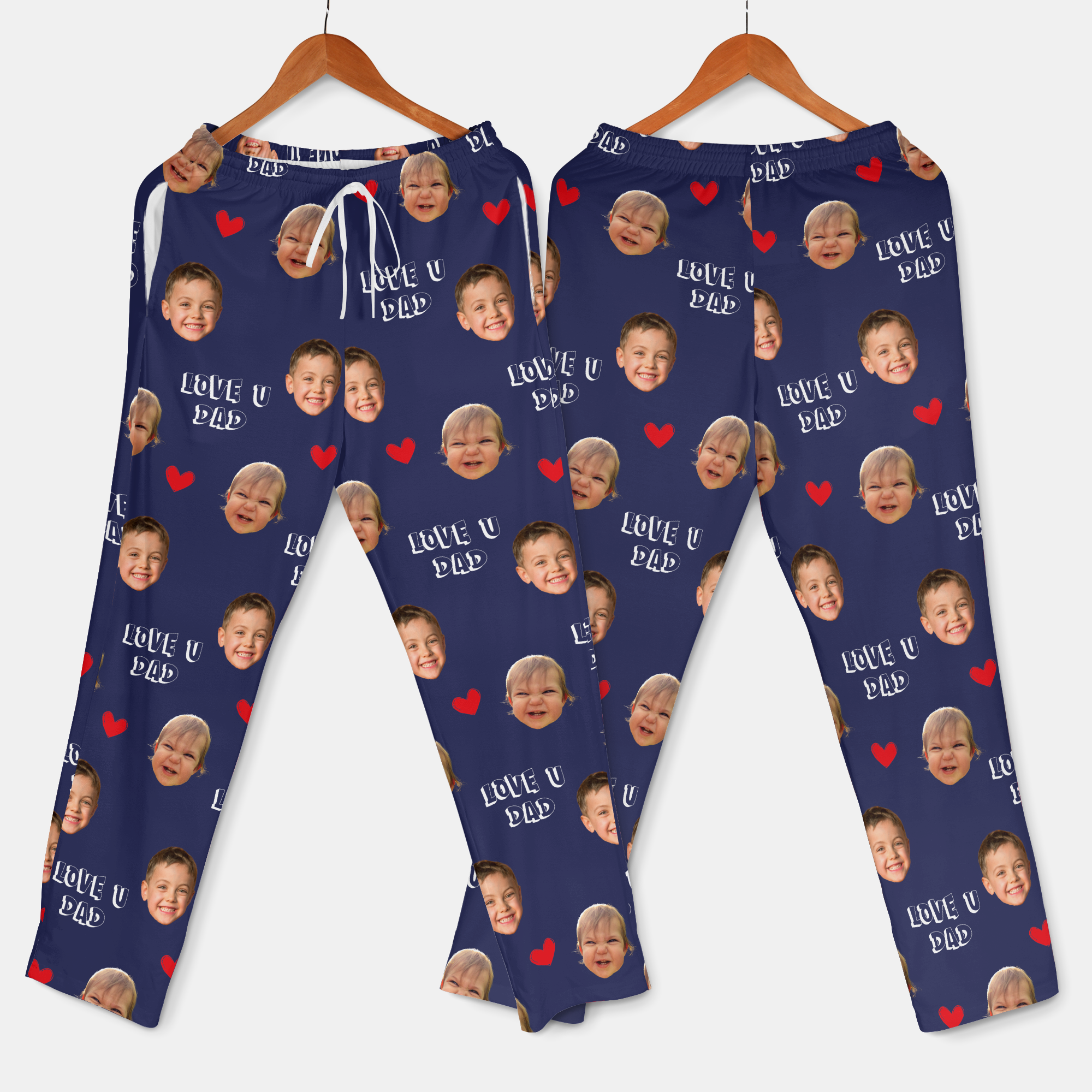 Personalized Kids Face Love U Dad Pajama Pants, Funny Father’s Day Gift
