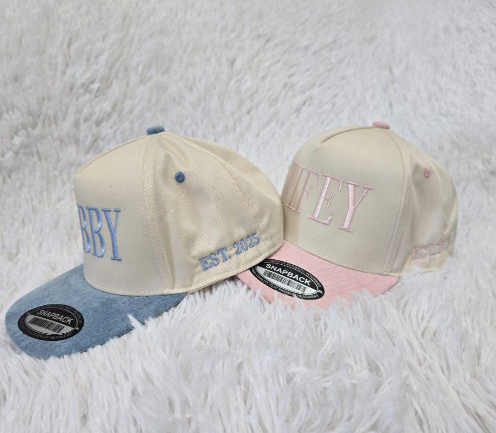 Embroidered Wifey Hubby Custom Year Two Tone Hat, Wedding Gift