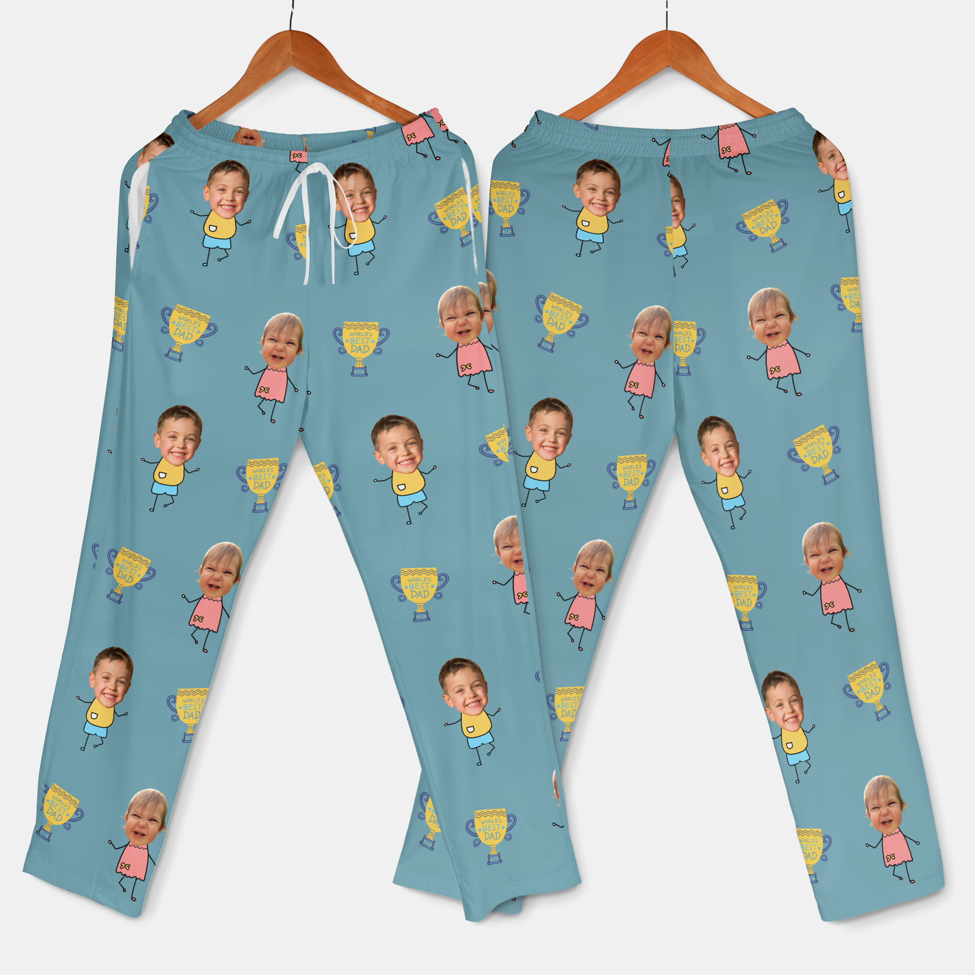 Personalized Kids Face World's Best Dad Pajama Pants, Funny Father’s Day Gift