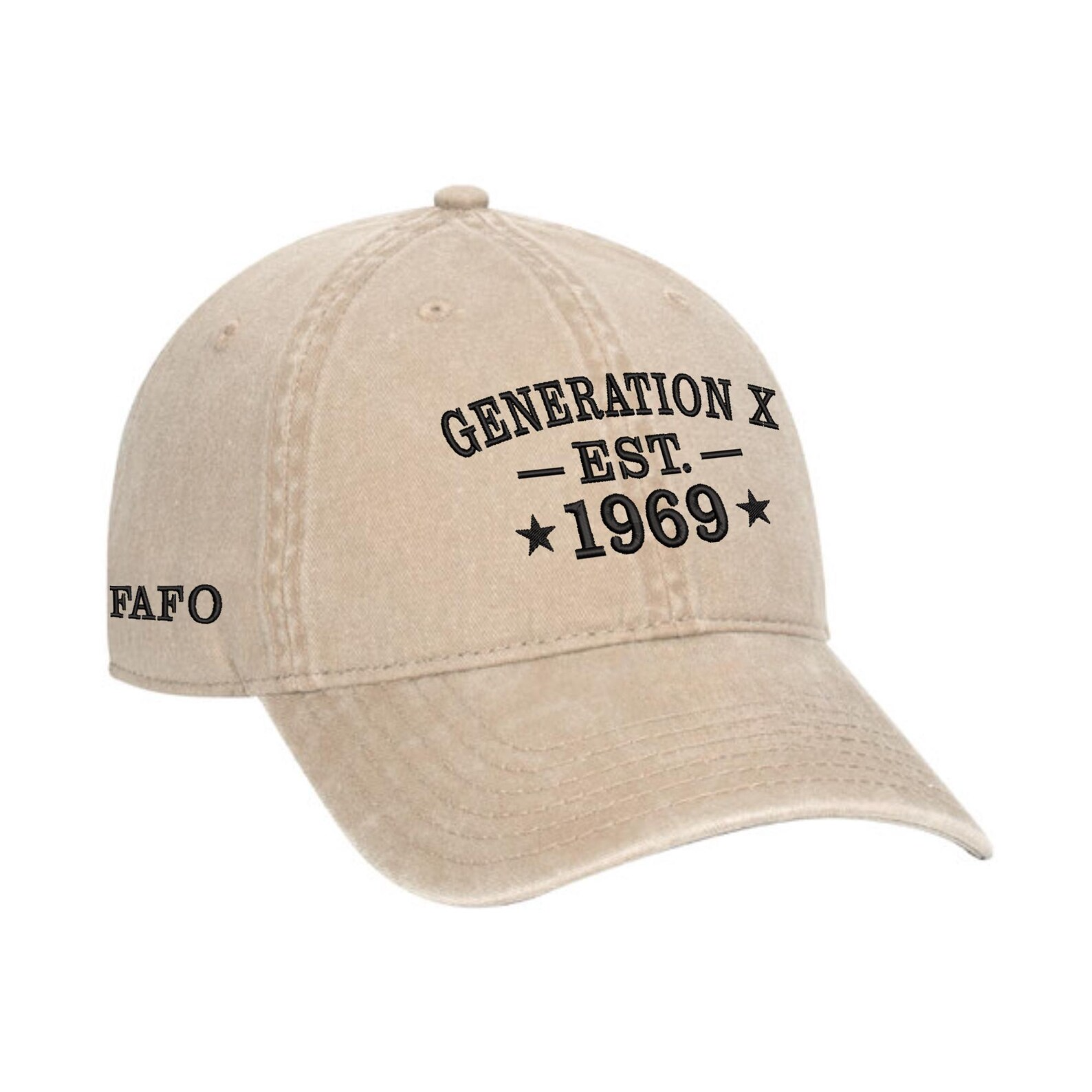 Embroidered Custom Birth Year Generation X Retro Washed Hat, FAFO Cap