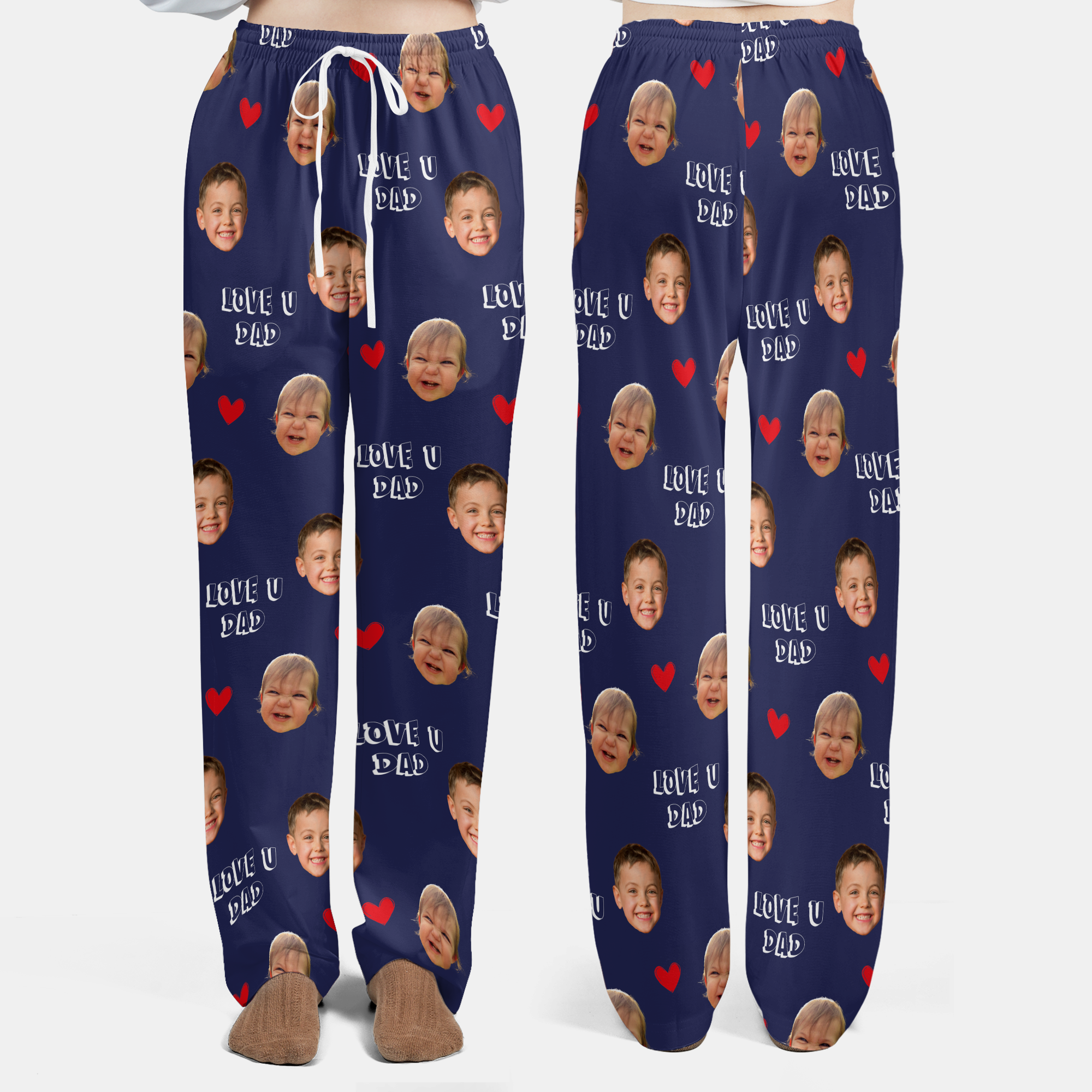 Personalized Kids Face Love U Dad Pajama Pants, Funny Father’s Day Gift