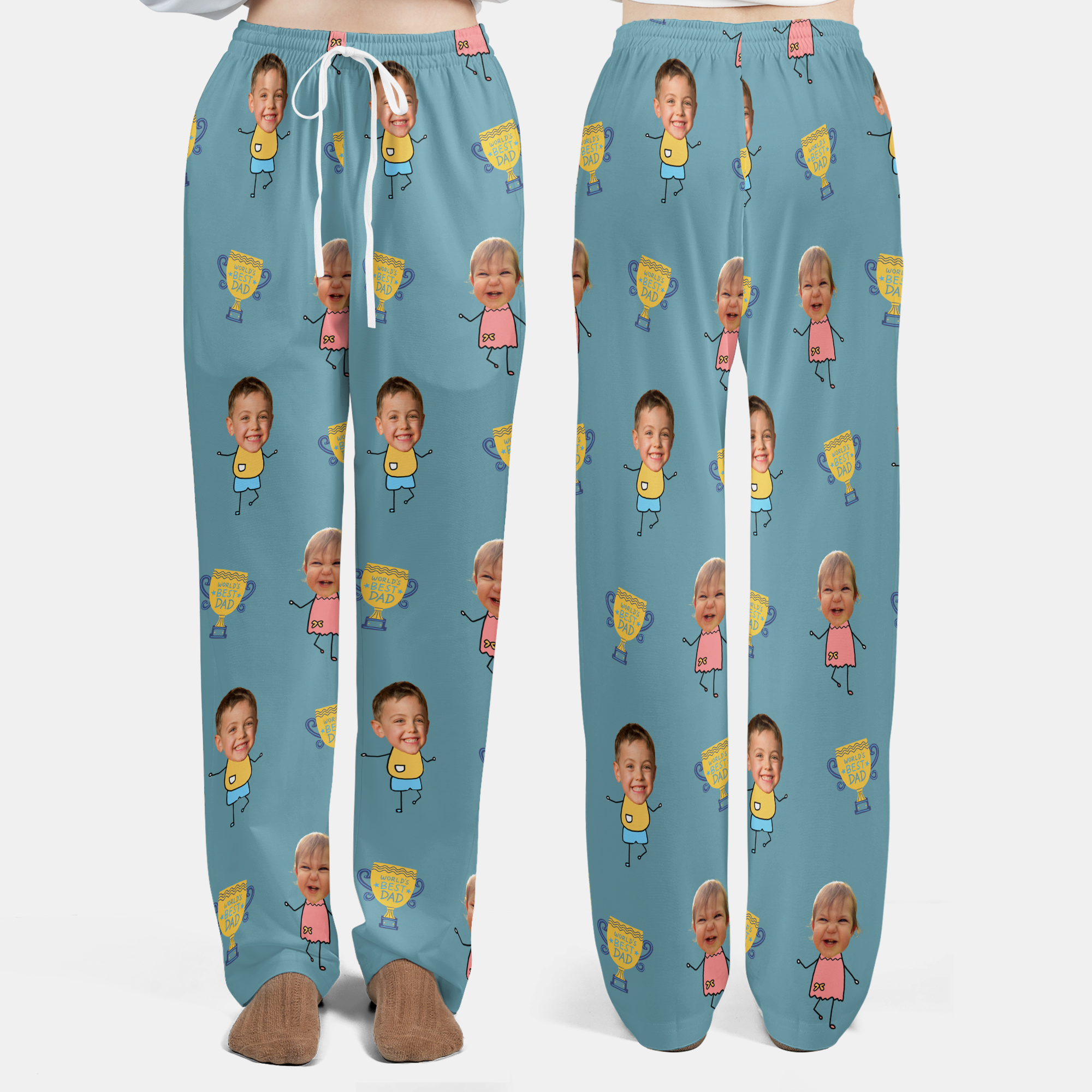 Personalized Kids Face World's Best Dad Pajama Pants, Funny Father’s Day Gift